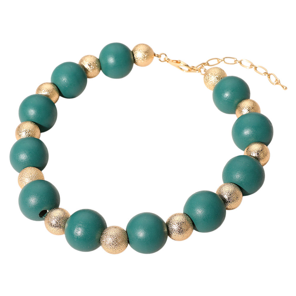 Bold Wooden Textured Metal Ball Beaded Statement Necklace