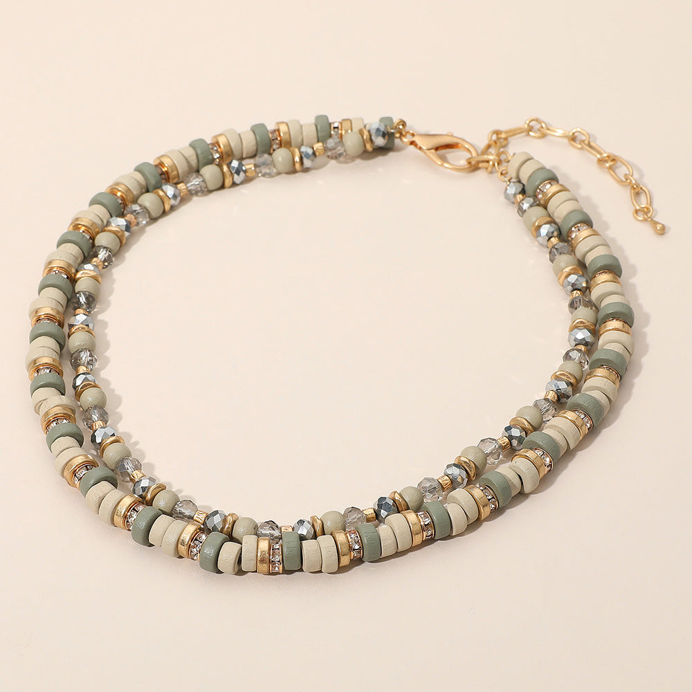 Wood Faceted Beaded Layered Necklace