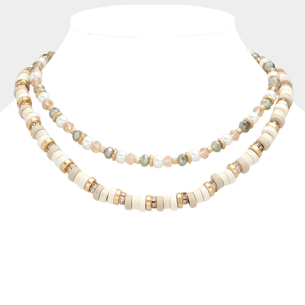 Wood Faceted Beaded Layered Necklace