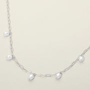 Minimal Pearl Bead Charm Station Paperclip Chain Necklace