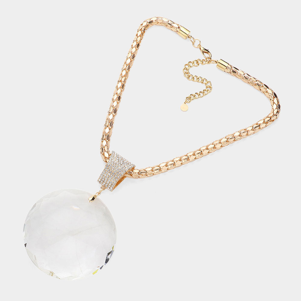 Oversized Round Glass Stone Pendant Pointed Necklace
