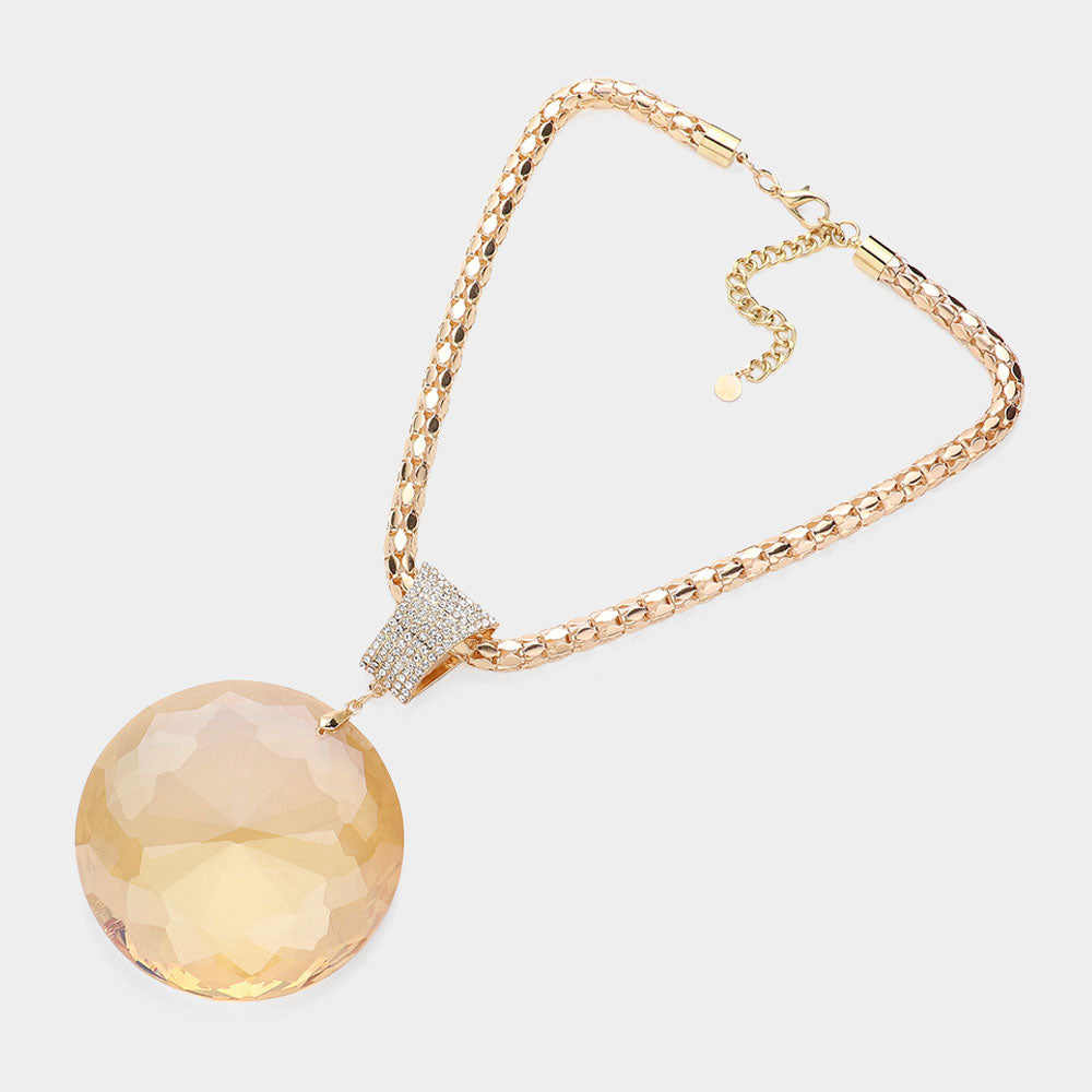Oversized Round Glass Stone Pendant Pointed Necklace