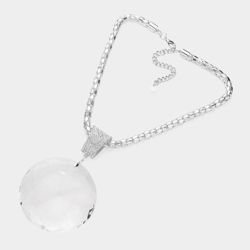 Oversized Round Glass Stone Pendant Pointed Necklace