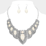 Antique Metal Natural Stone Embellished Necklace
