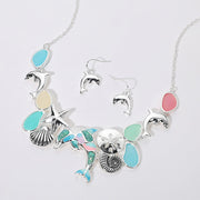 Sea Glass Dolphin Metal Seashell Sand Dollar Starfish Embellished Necklace