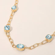 Oval Teardrop Square Stone Bezel Link Necklace