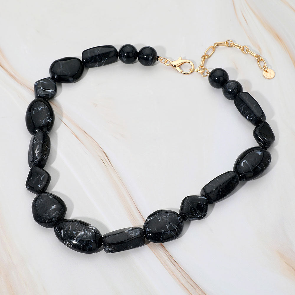 Chunky Marbled Resin Multi Shape Pebble Beaded Necklace