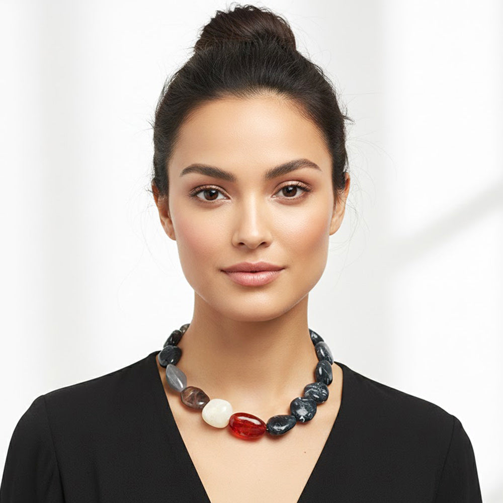 Bold Resin Nugget Beaded Statement Necklace