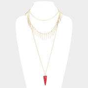 Layered Natural Stone Pendant Necklace