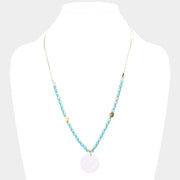 Mother of Pearl Pendant Faceted Beaded Adjustable Necklace