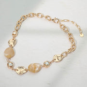 Marbled Resin Pebble Hammered Metal Plate Stone Cluster Link Necklace