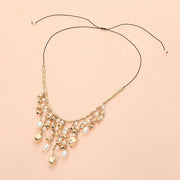 Pearl Metal Chain Drop Beaded Adjustable Cinch Pull Tie Necklace