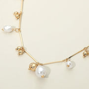 Pearl Metal Beads Charm Station Bar Link Chain Necklace