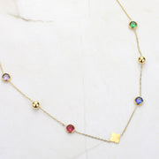 Stainless Steel Stone Bezel Station Necklace