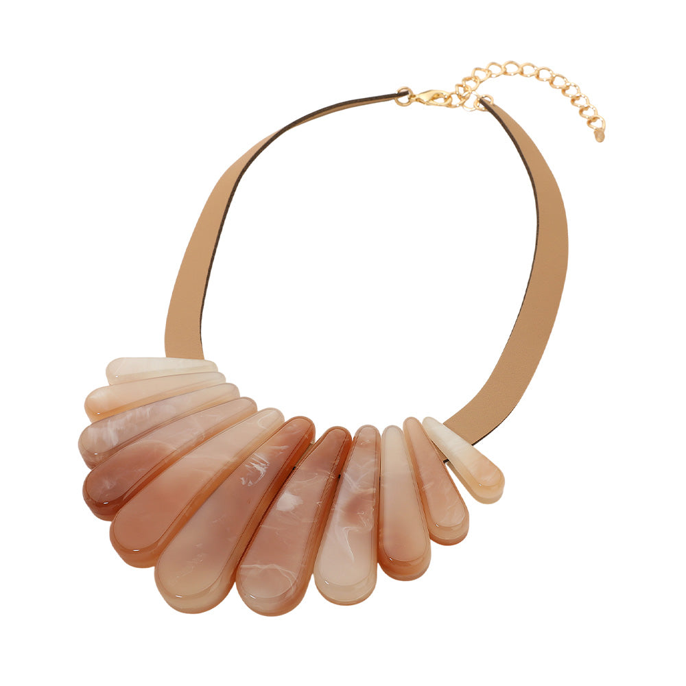 Resin Long Teardrop Plate Faux Leather Statement Necklace
