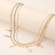 Rhinestone Pearl Embellished Drink-themed Charm Station Layered Chain Necklace