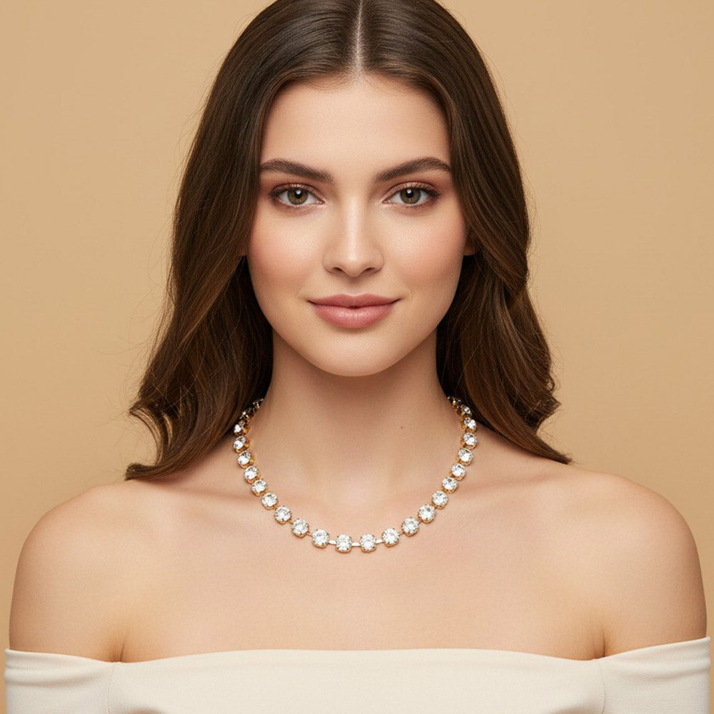 Round Stone Link Statement Necklace