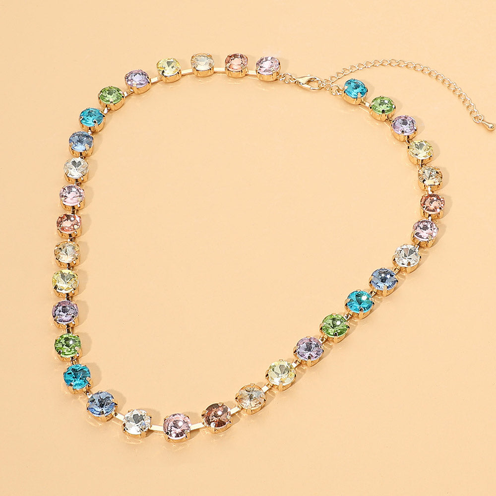 Round Stone Link Statement Necklace