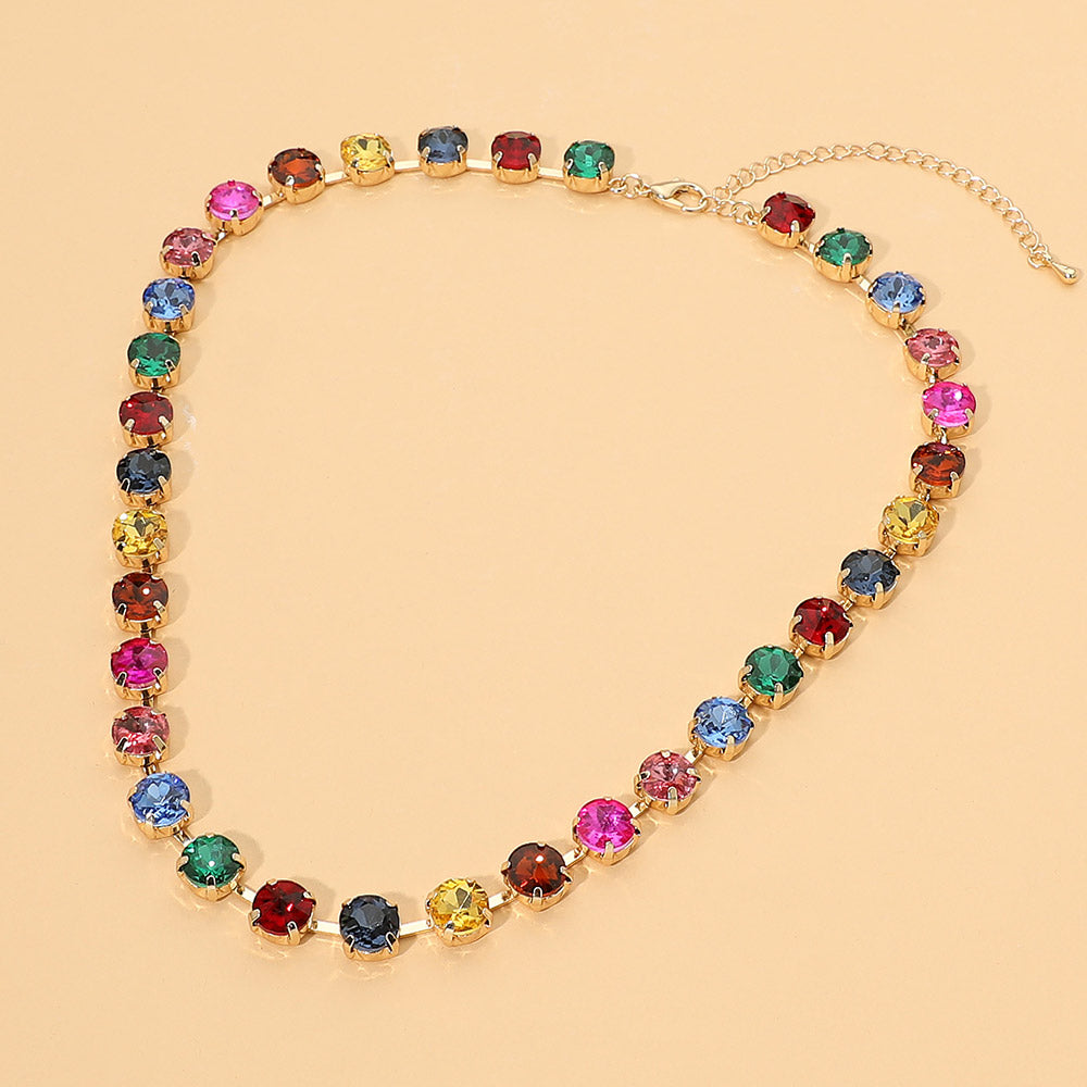Round Stone Link Statement Necklace