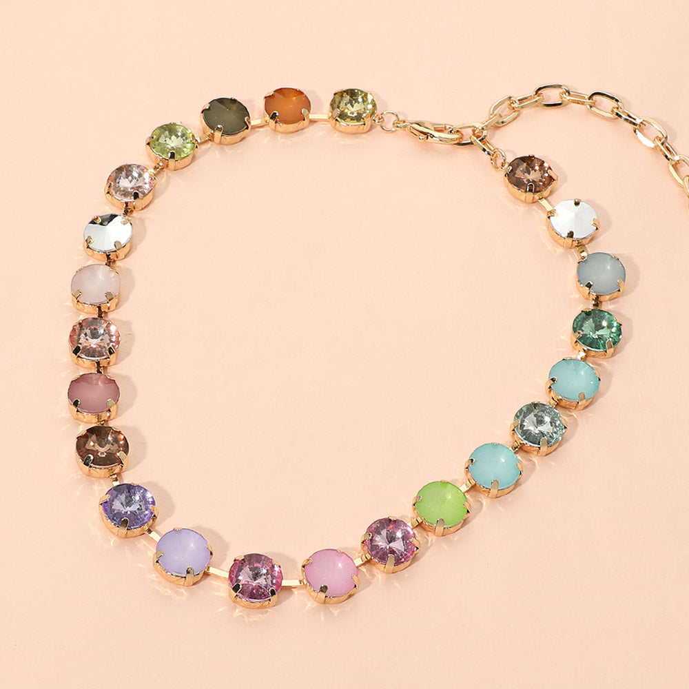 Faceted Round Multicolor Cushion Stone Link Necklace