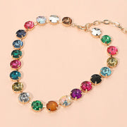 Chunky Faceted Round Multicolor Cushion Stone Link Necklace