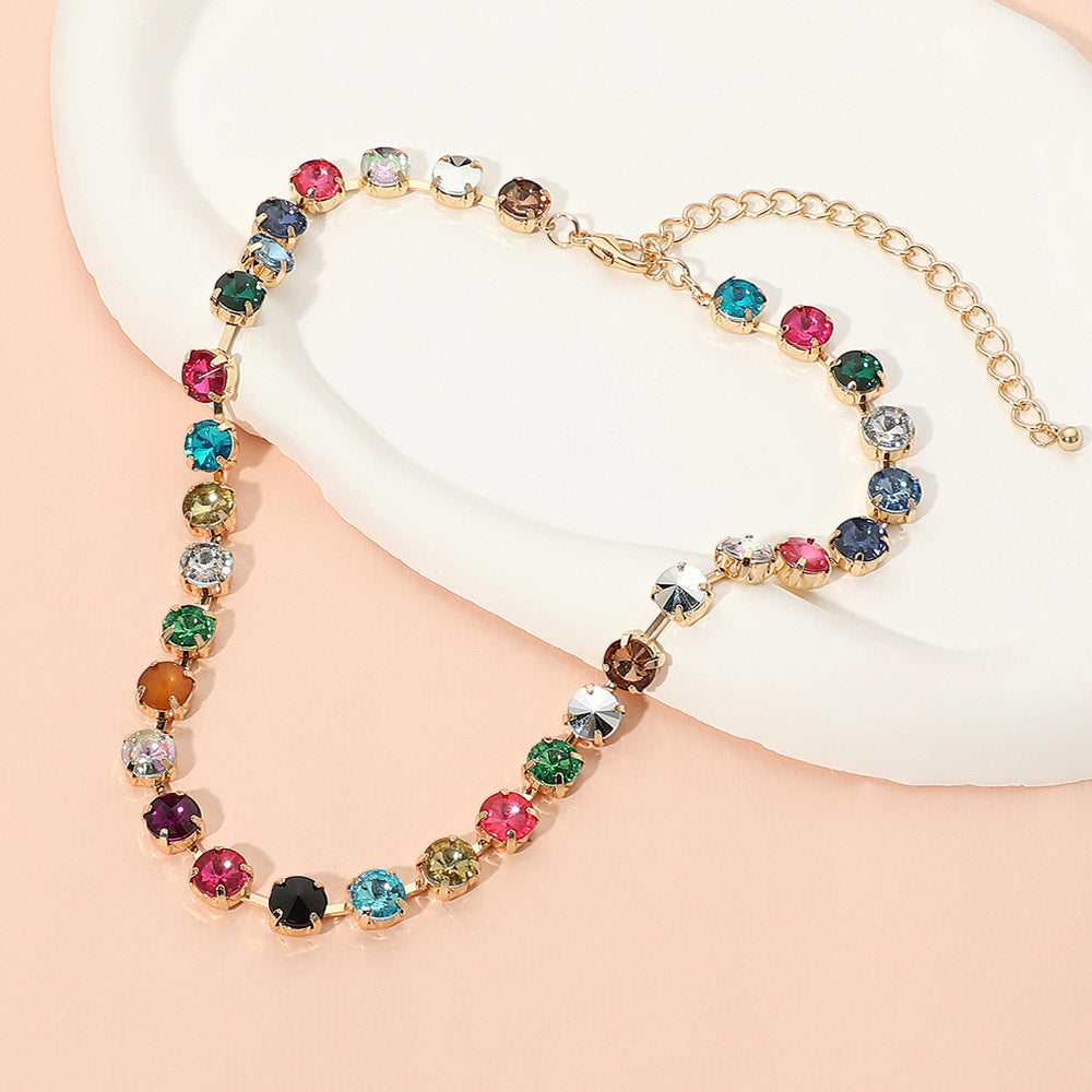 Faceted Round Multicolor Cushion Stone Link Necklace
