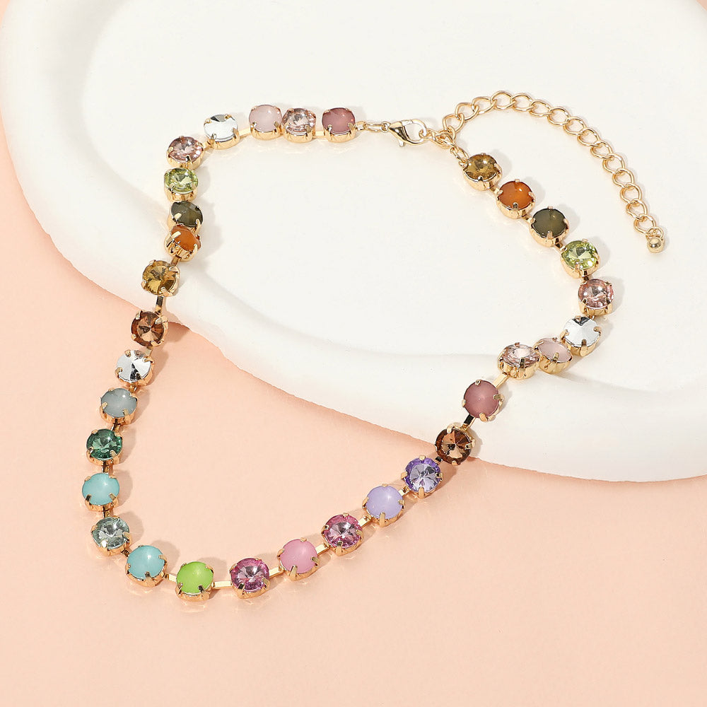 Faceted Round Multicolor Cushion Stone Link Necklace