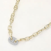 14K Gold Plated CZ Stone Paved Mariner Link Accented Necklace