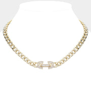 14K Gold Plated CZ Stone Paved Lock Pointed Chain Necklace
