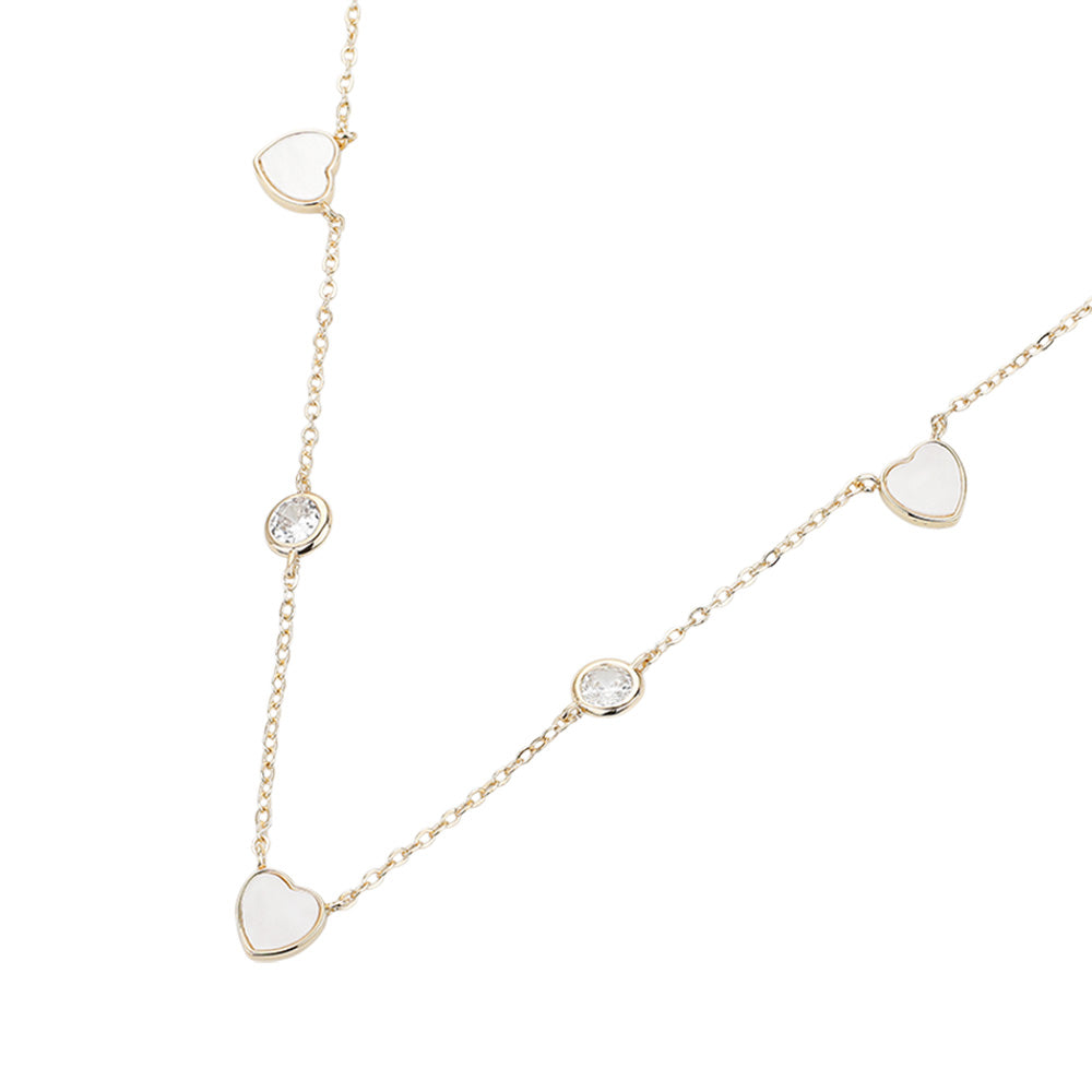 Enamel Heart Stone Bezek Station Necklace