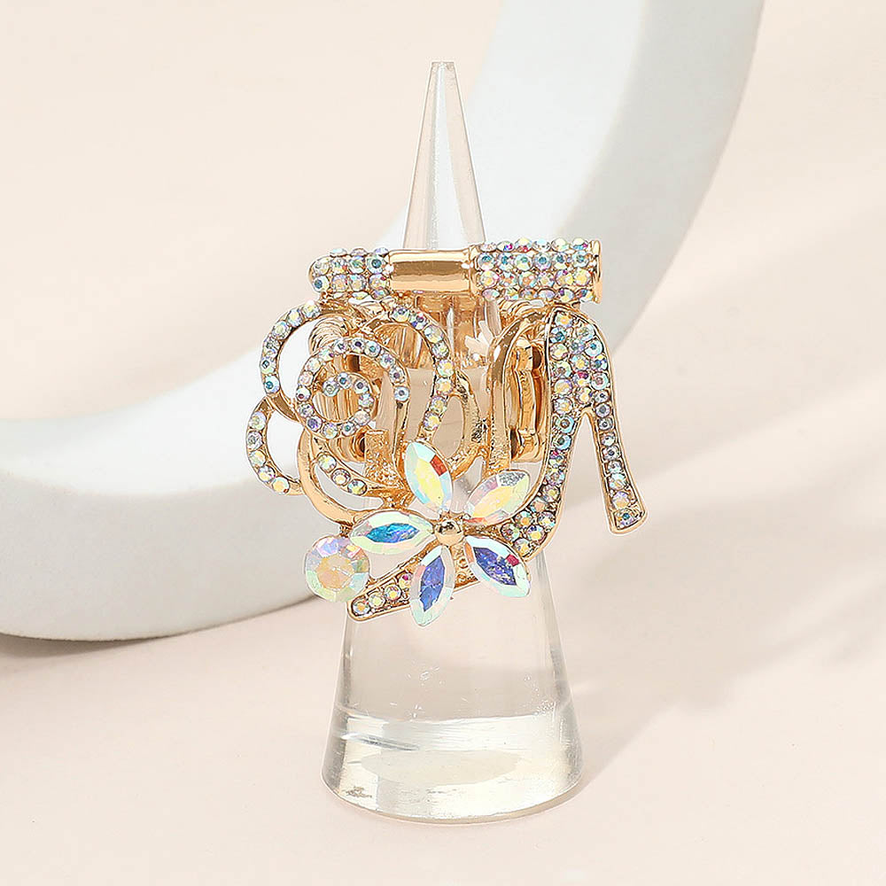 Rhinestone Pave High Heel Flower Lipstick Stretch Ring