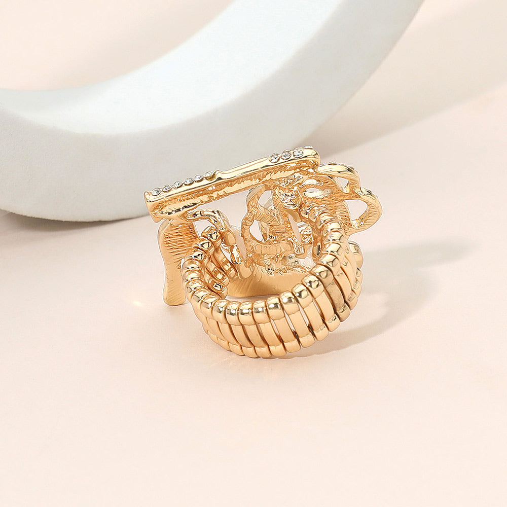 Rhinestone Pave High Heel Flower Lipstick Stretch Ring
