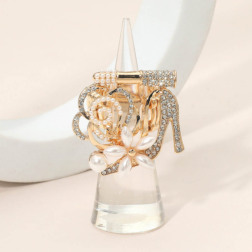 Rhinestone Pave High Heel Flower Lipstick Stretch Ring