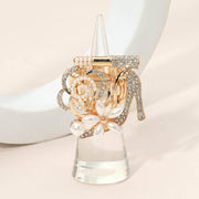 Rhinestone Pave High Heel Flower Lipstick Stretch Ring