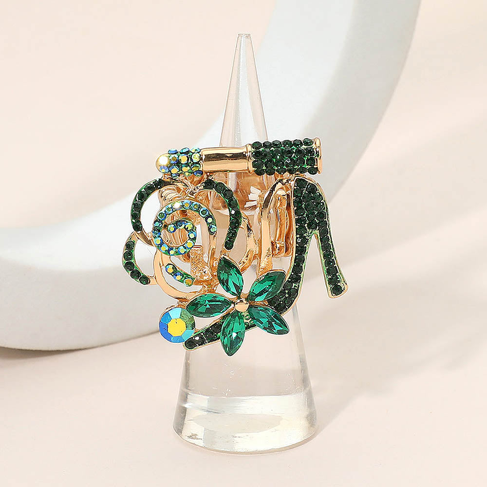 Rhinestone Pave High Heel Flower Lipstick Stretch Ring