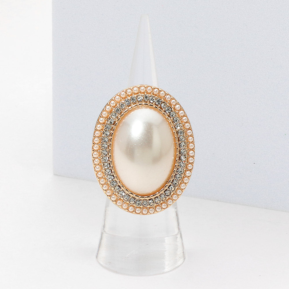 Oval Pearl Halo Stretch Ring
