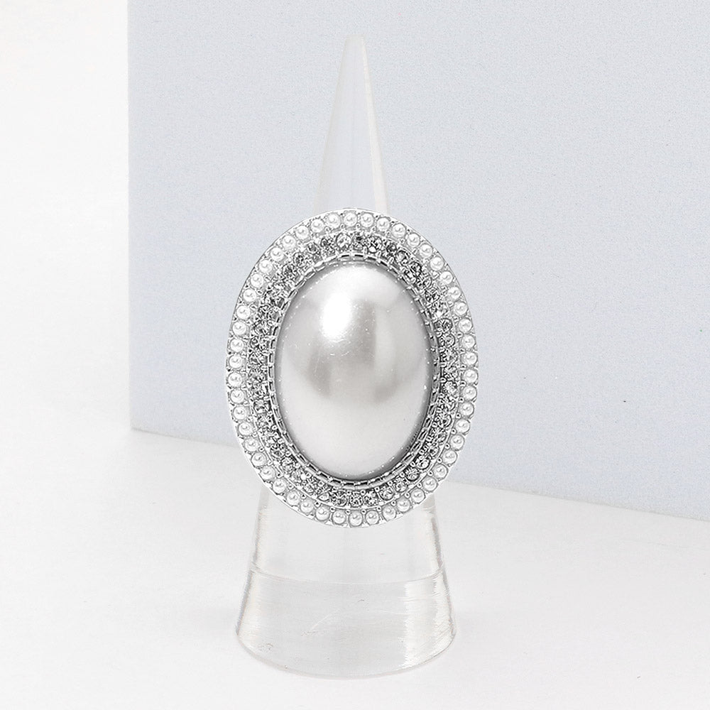 Oval Pearl Halo Stretch Ring
