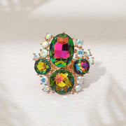 Oval Round Stone Cluster Statement Stretch Ring