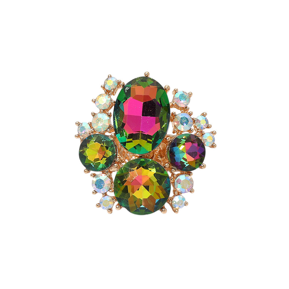 Oval Round Stone Cluster Statement Stretch Ring