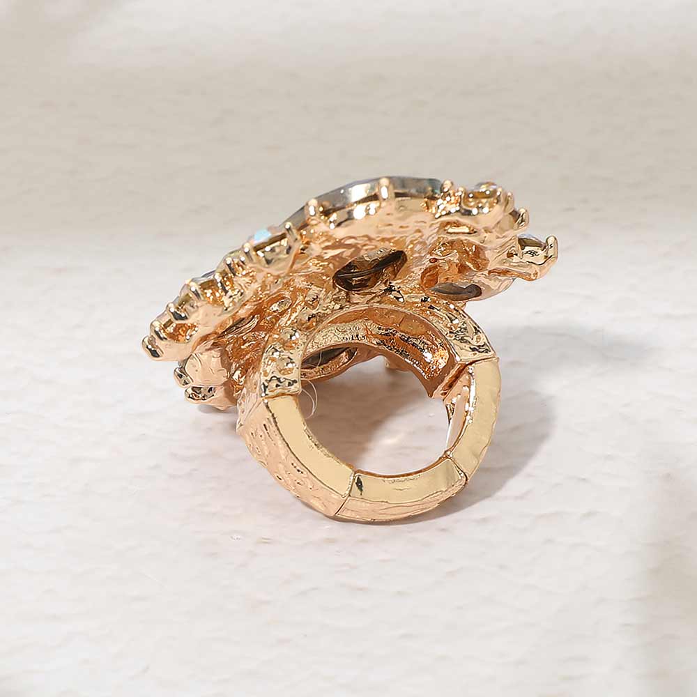 Oval Round Stone Cluster Statement Stretch Ring