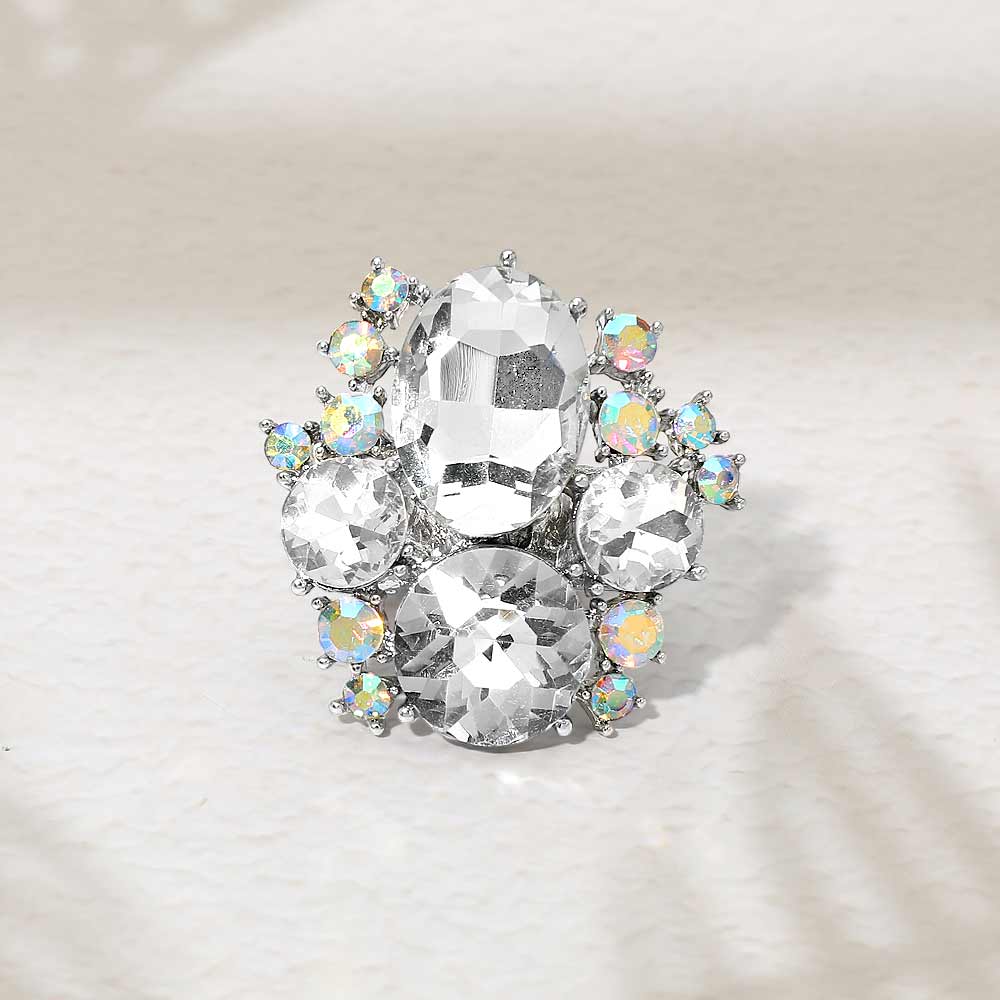 Oval Round Stone Cluster Statement Stretch Ring