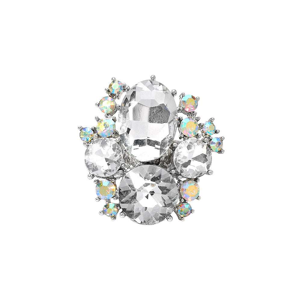 Oval Round Stone Cluster Statement Stretch Ring