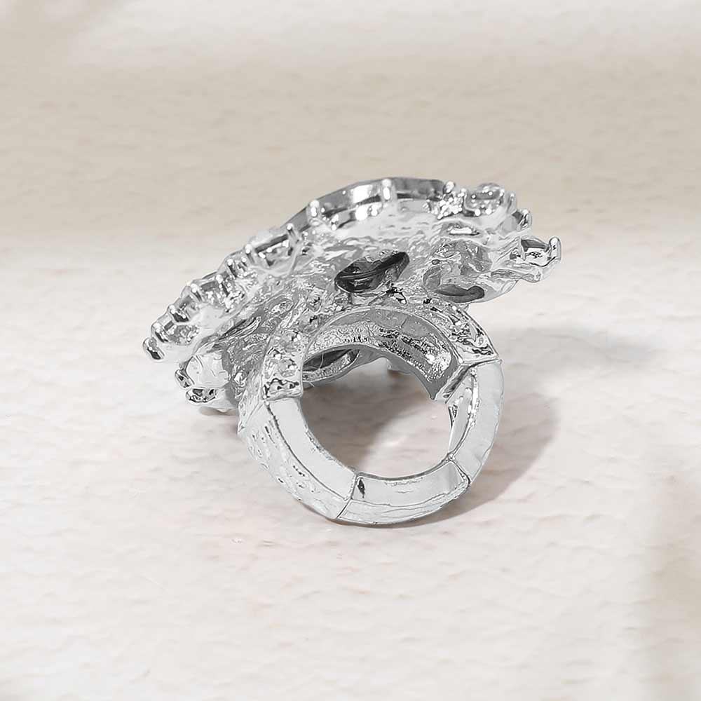 Oval Round Stone Cluster Statement Stretch Ring