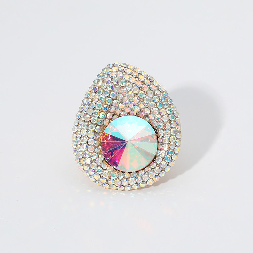 Round Glass Stone Paved Stretch Ring