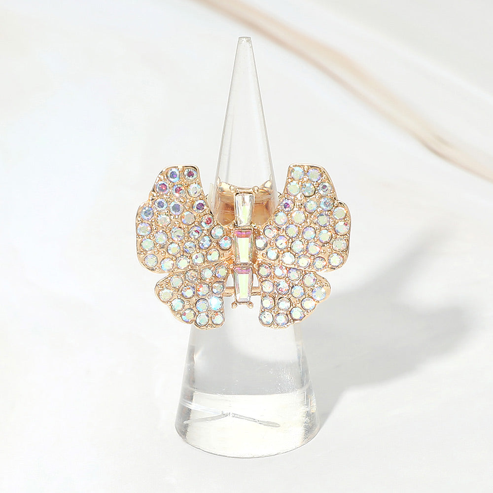 Rhinestone Pave Butterfly Accent Stretch Ring