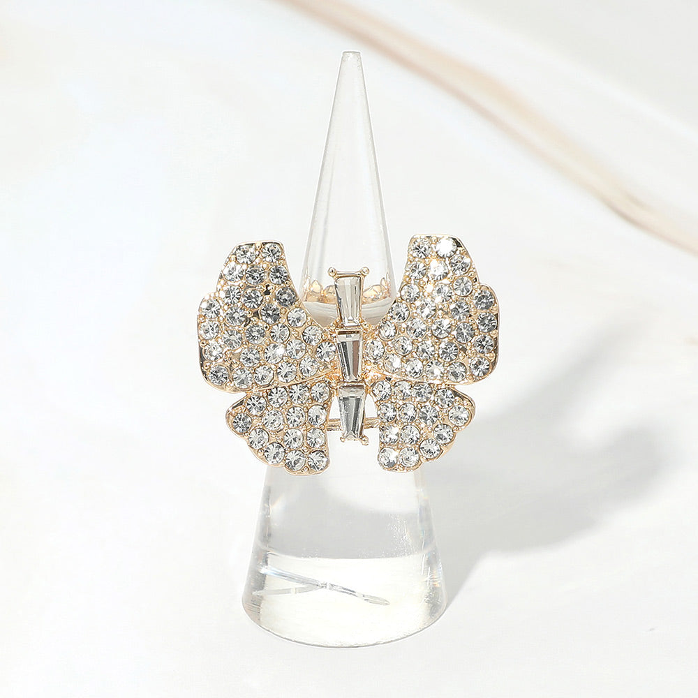 Rhinestone Pave Butterfly Accent Stretch Ring