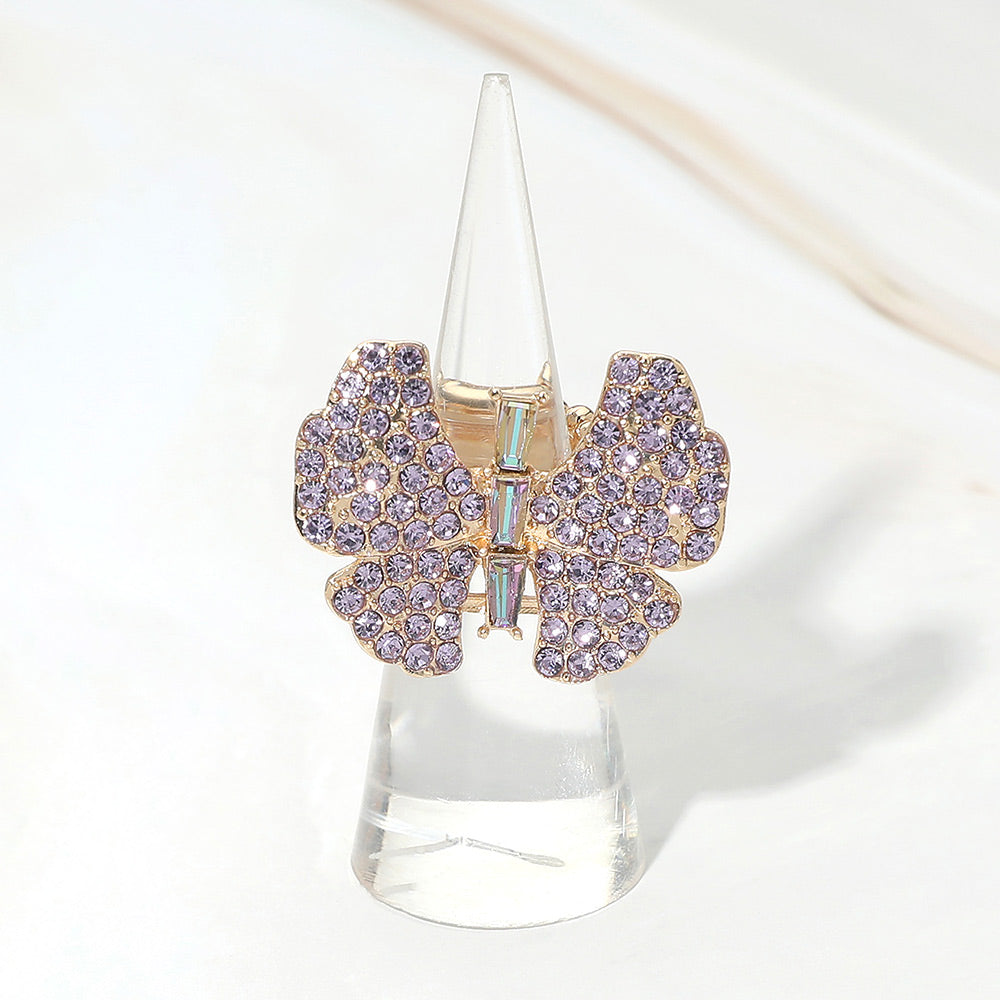Rhinestone Pave Butterfly Accent Stretch Ring