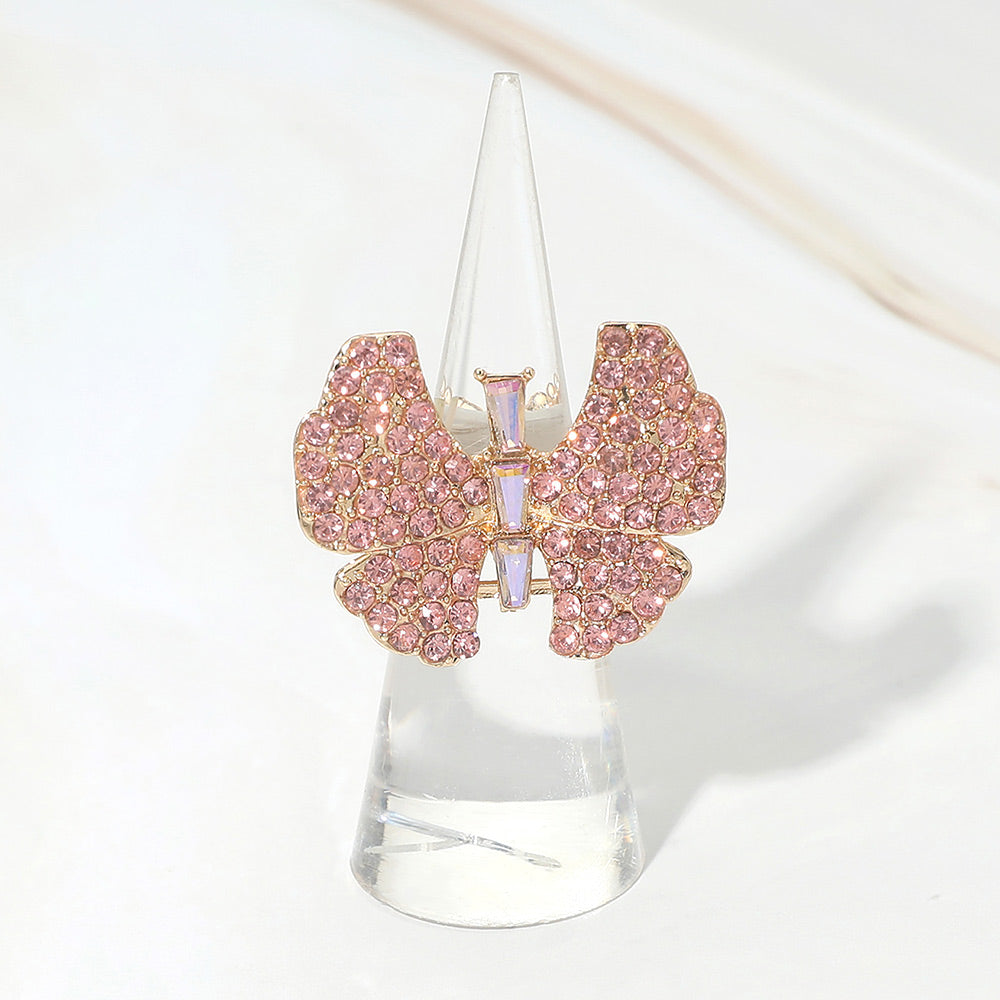 Rhinestone Pave Butterfly Accent Stretch Ring