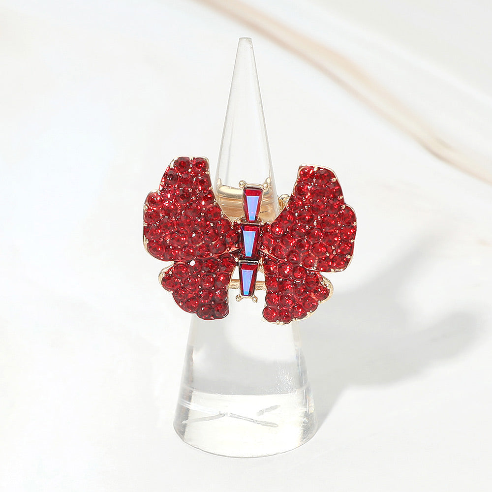 Rhinestone Pave Butterfly Accent Stretch Ring