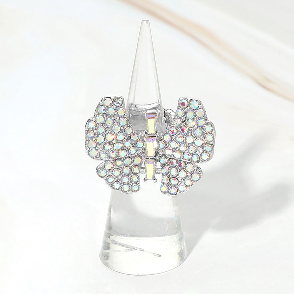 Rhinestone Pave Butterfly Accent Stretch Ring